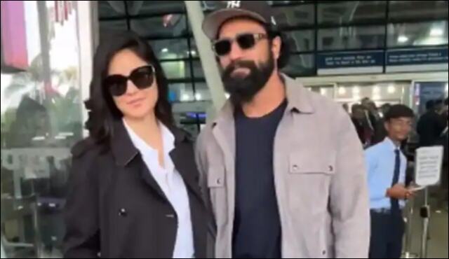 Katrina Kaif and Vicky Kaushal  stroll hand in hand before leaving for their New Year’s 2024 vacation: fans cannot get over their good looks [Watch]