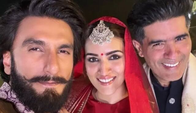 Manish Malhotra shared pictures with Kriti Sanon and Ranveer Singh as they were in Varanasi for a show.